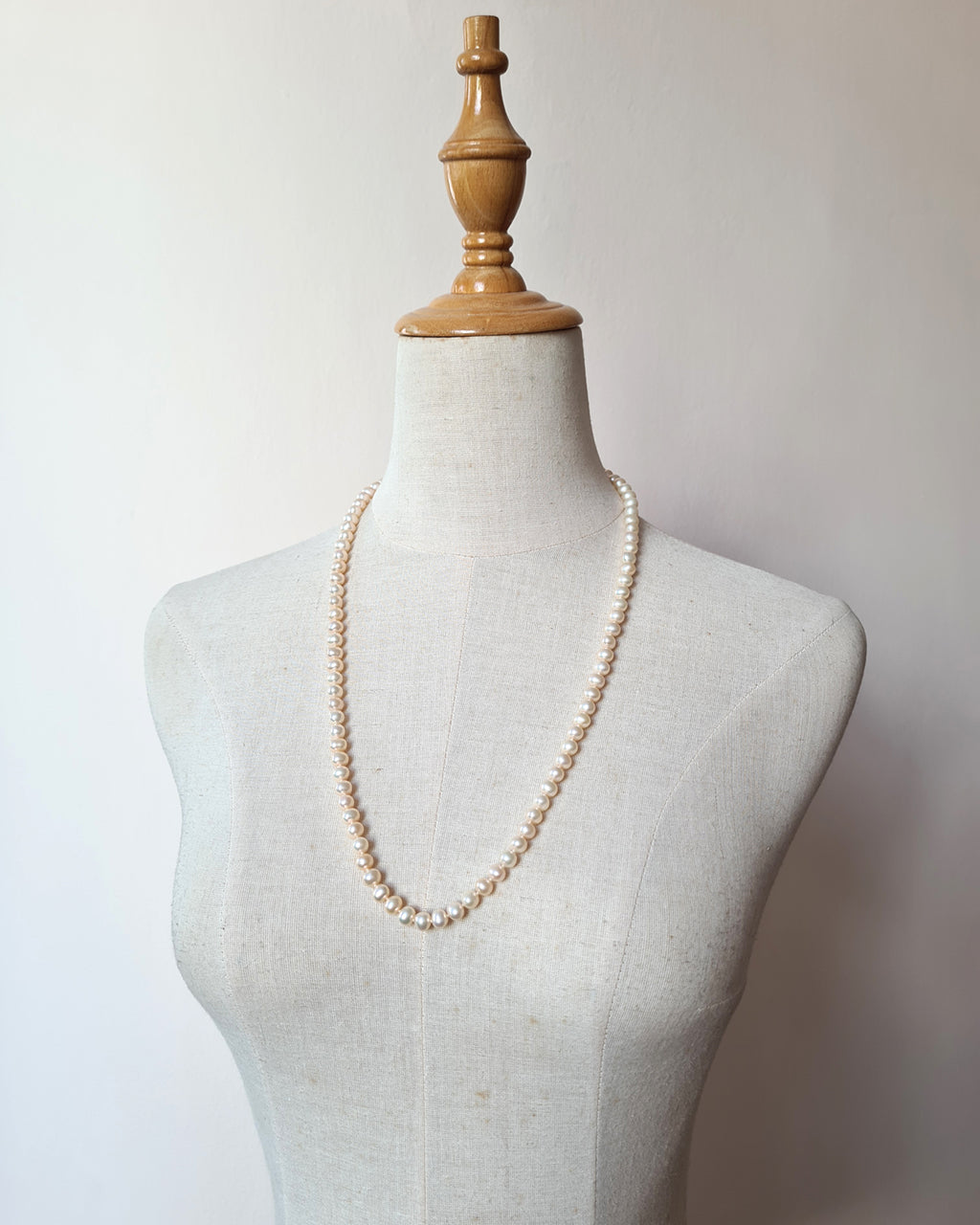 Metallic Pinkish Gold Pearl Long Strand Necklace - 27 inch Classic Knotted Pearl Jewelry