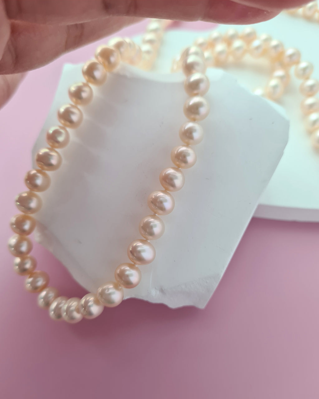 Metallic Pinkish Gold Pearl Long Strand Necklace - 27 inch Classic Knotted Pearl Jewelry