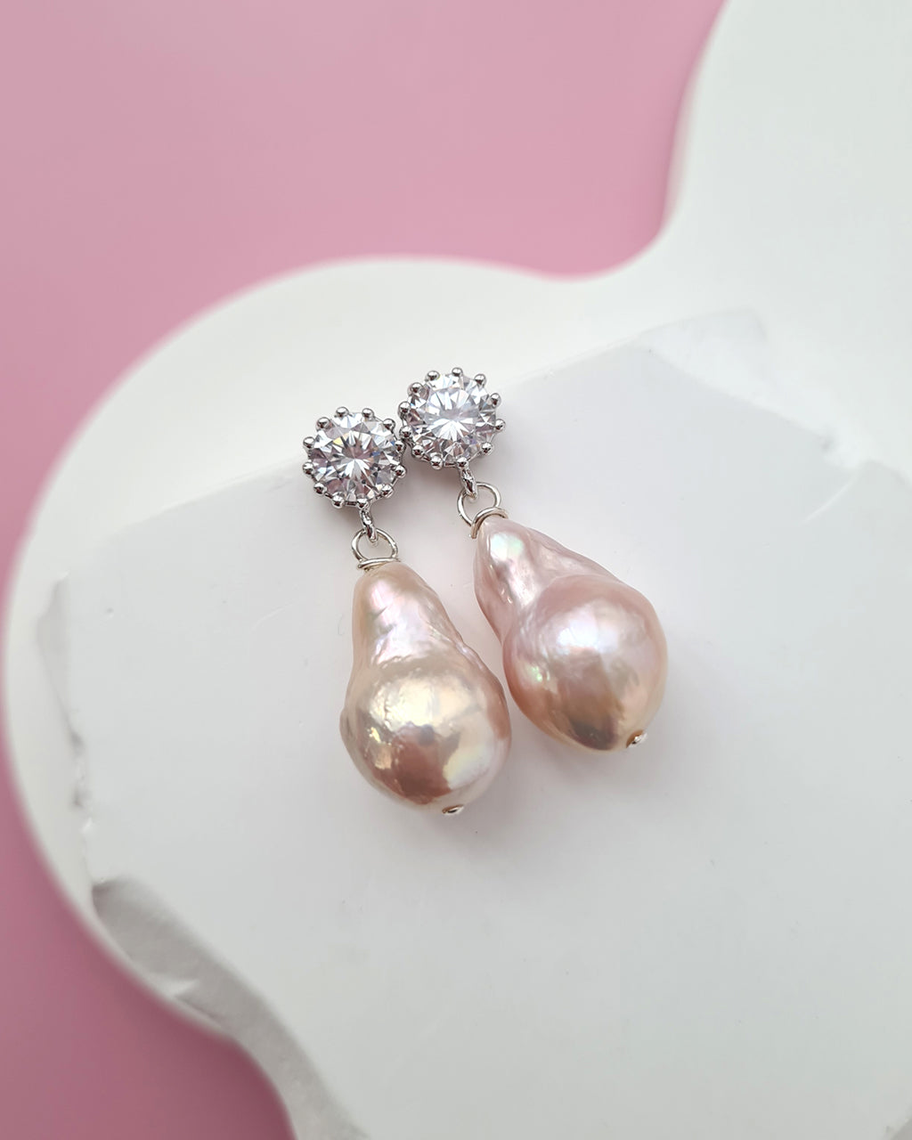 Metallic Pink Baroque Pearl Earrings - Wedding Bridal Pearl Jewelry for Brides and Bridesmaids | Singapore