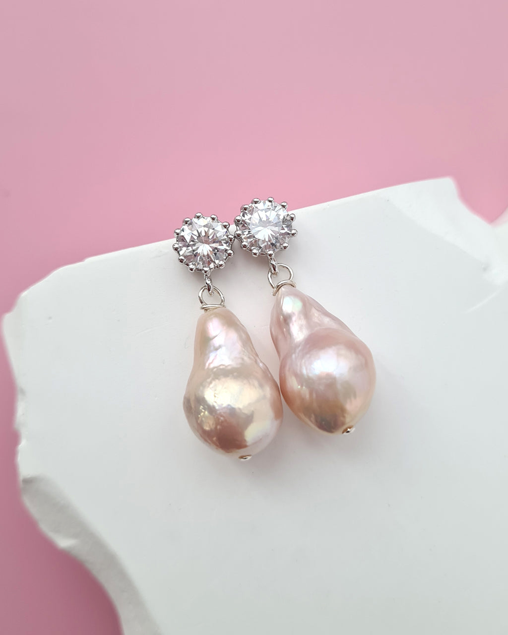 Metallic Pink Baroque Pearl Earrings - Wedding Bridal Pearl Jewelry for Brides and Bridesmaids | Singapore