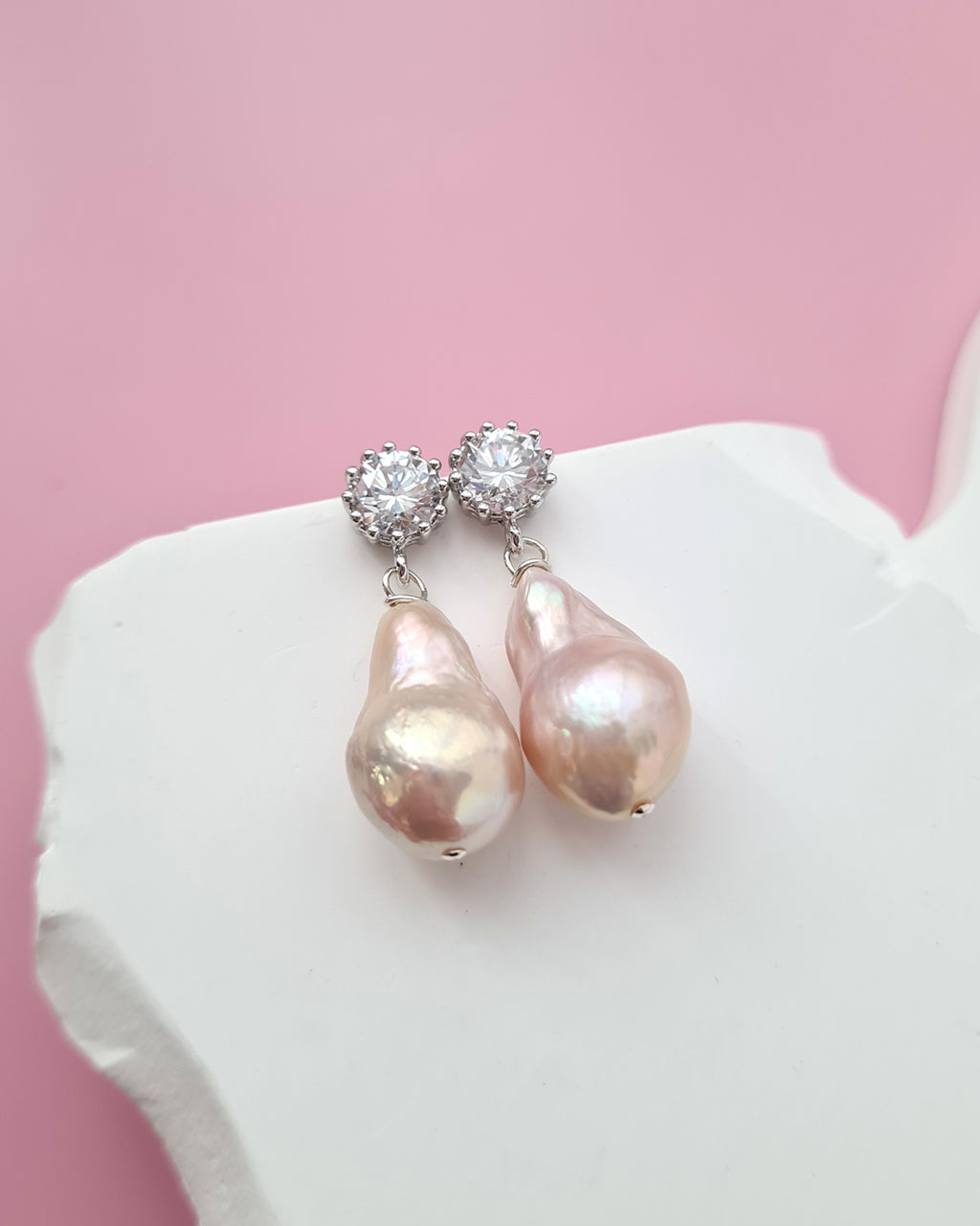 Metallic Pink Baroque Pearl Earrings - Wedding Bridal Pearl Jewelry for Brides and Bridesmaids | Singapore