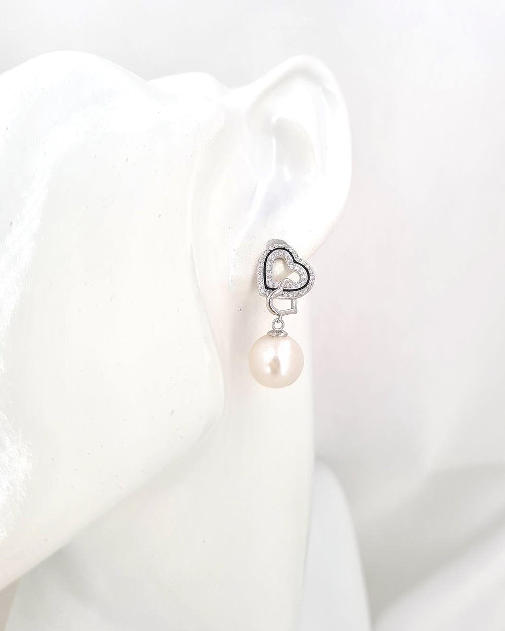 Freshwater Pearl Double Heart Earrings - 10.5mm Pearl Jewelry in Singapore
