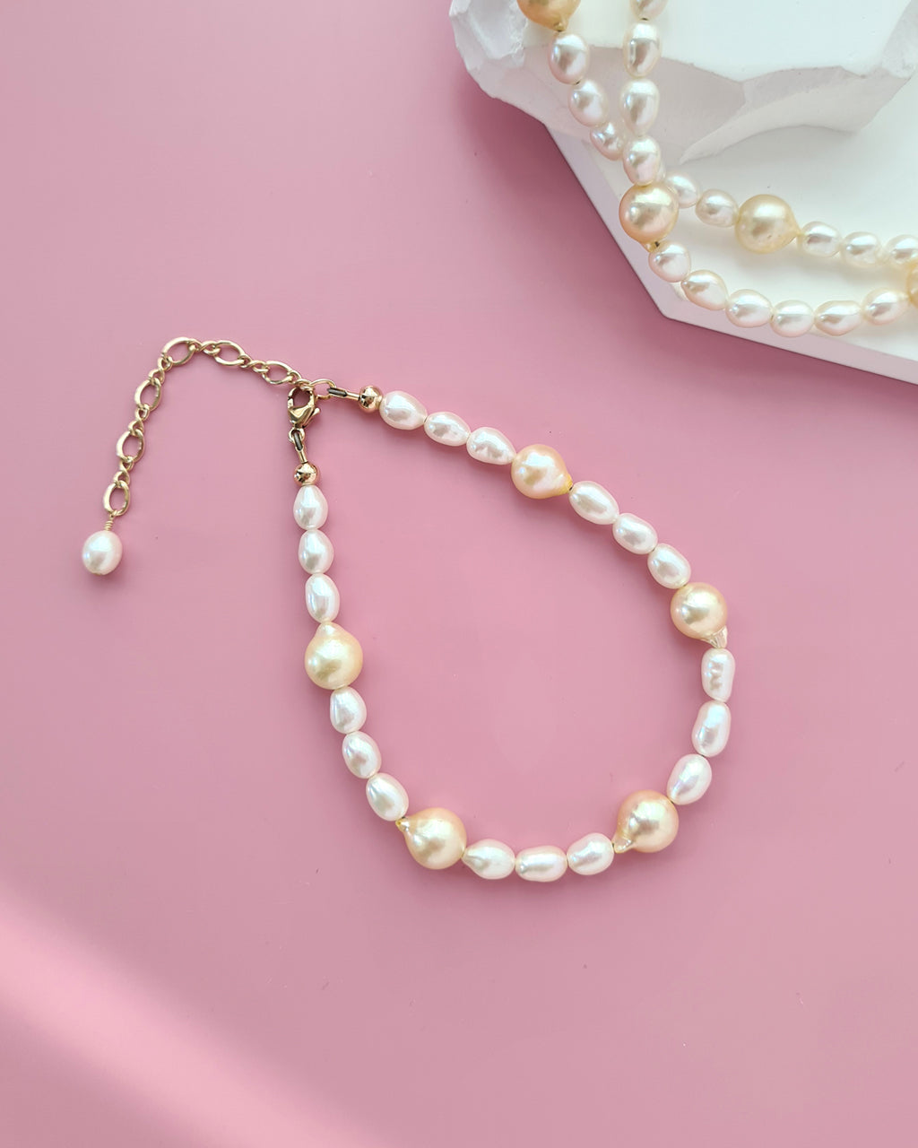 Baroque Gold Akoya Pearl Bracelet, Handmade Modern Pearl Jewelry in Singapore