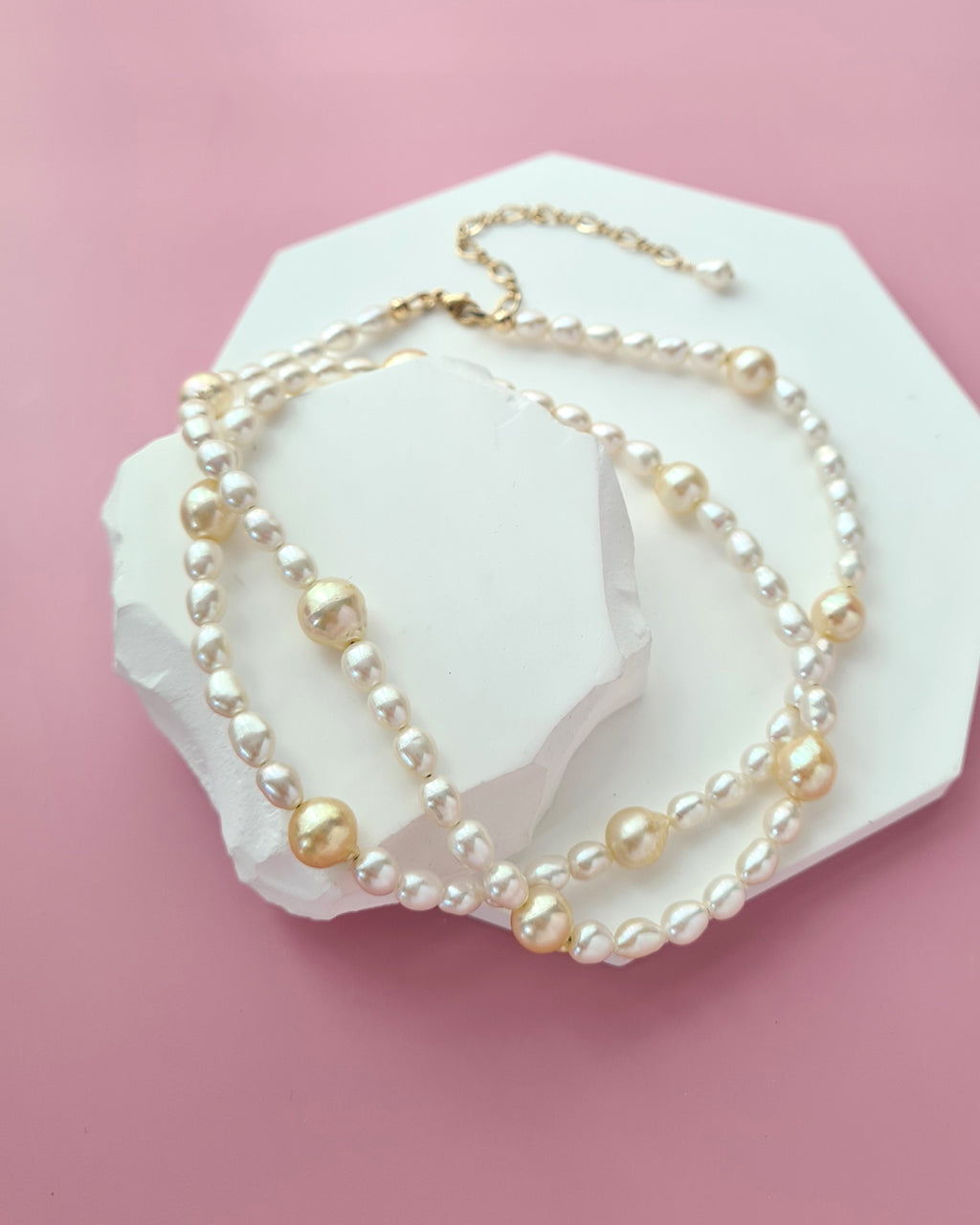 Gold Akoya Pearl and Freshwater Pearl Necklace, Handmade modern pearl jewelry in Singapore