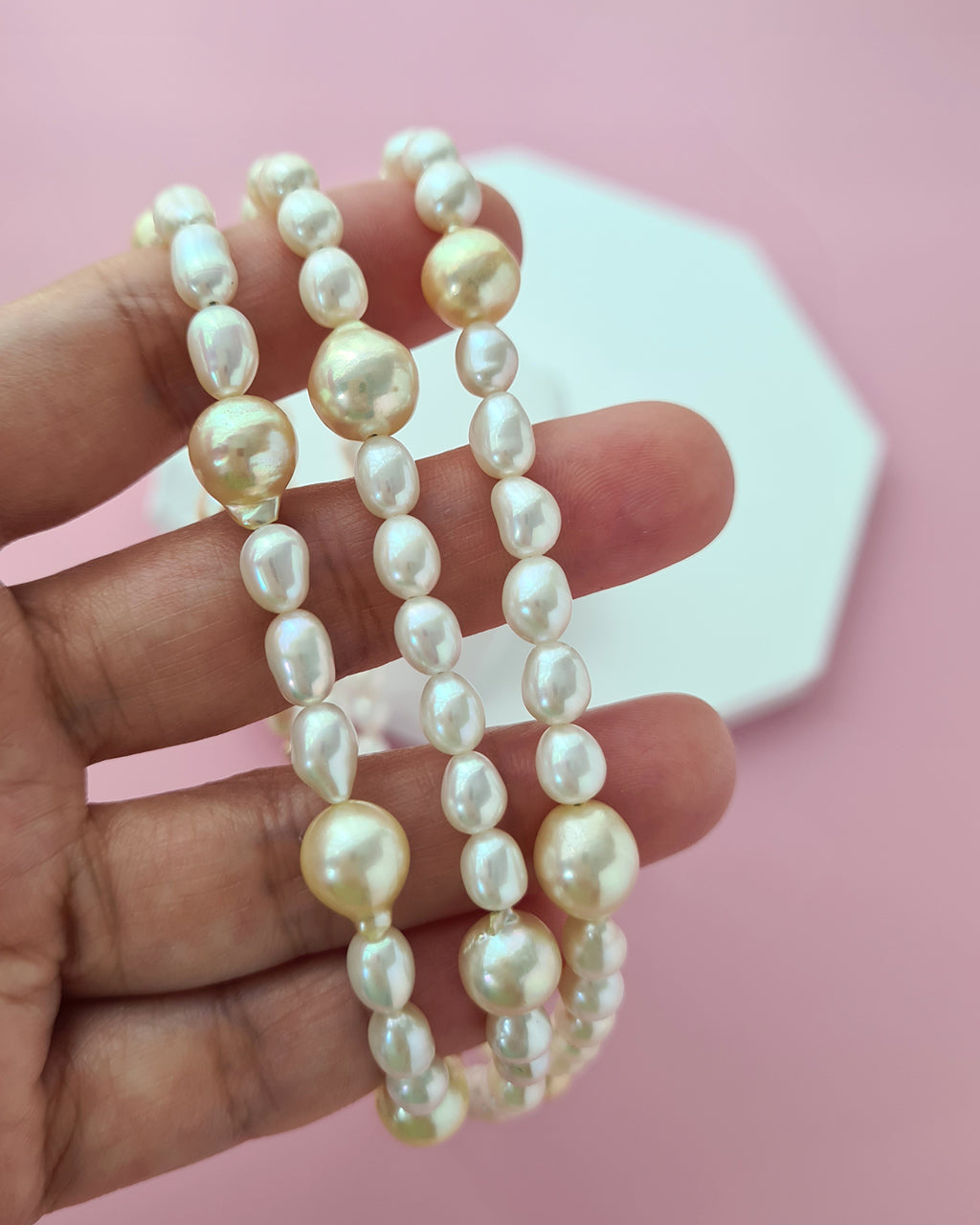 Gold Akoya Pearl and Freshwater Pearl Necklace, Handmade modern pearl jewelry in Singapore