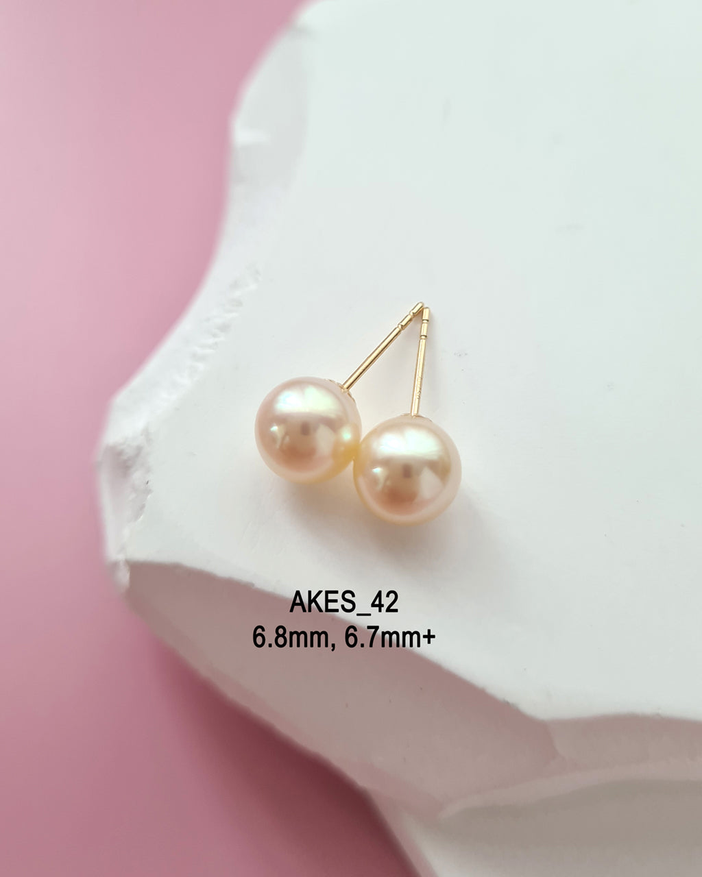 6.7mm Natural Queen Gold Akoya Sea Pearl 18K Gold Stud Earrings, 6.5mm - 7mm Pearl Jewery