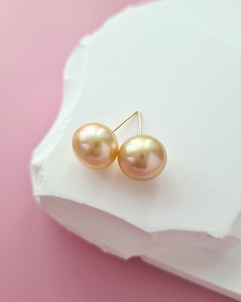 Golden South Sea Pearl 18K Gold Stud Earrings - 11mm+