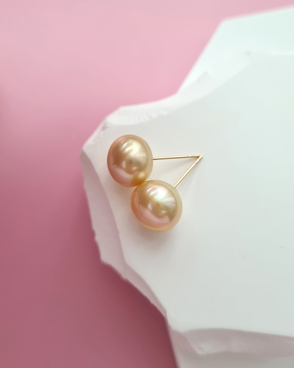 Golden South Sea Pearl 18K Gold Stud Earrings - 11mm+