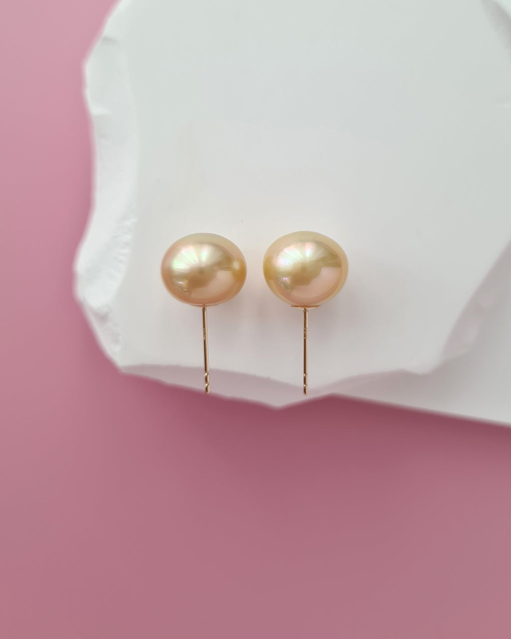Golden South Sea Pearl 18K Gold Stud Earrings - 11mm+