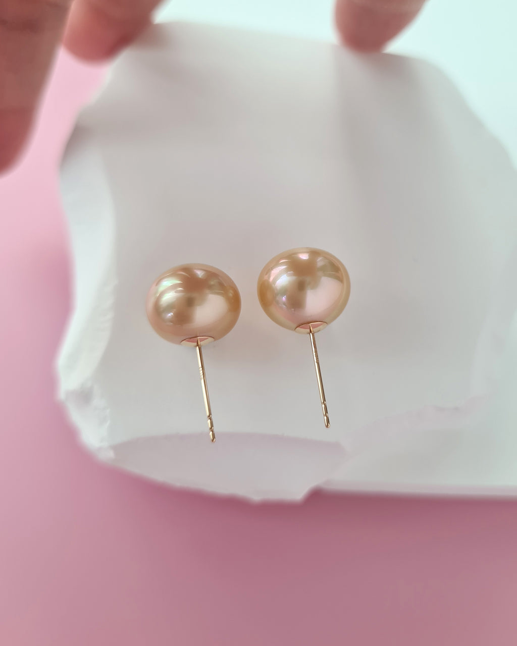 Golden South Sea Pearl 18K Gold Stud Earrings - 11mm+