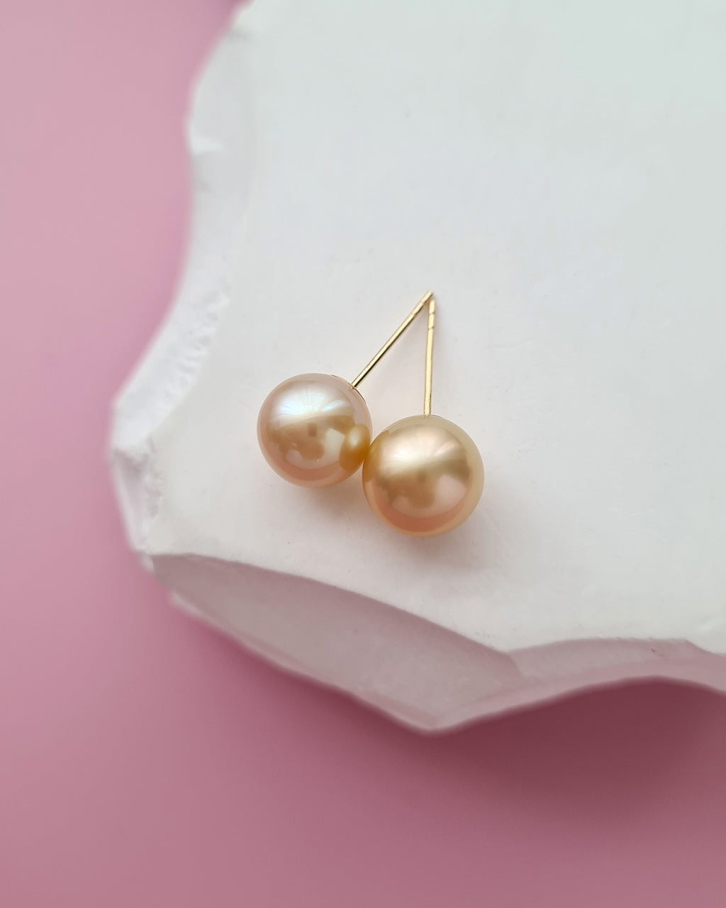 Golden South Sea Pearl 18K Gold Stud Earrings - 8mm to 9mm, Pearl Jewelry in Singapore