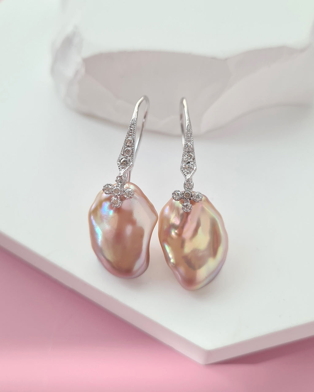 Metallic Pastel Freshwater Keshi Pearl Earrings, Modern Pearl Jewelry