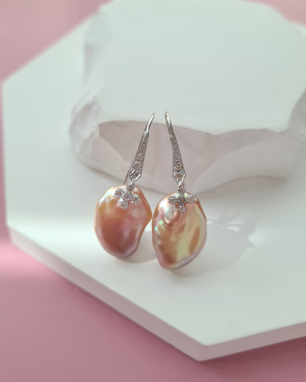 Metallic Pastel Freshwater Keshi Pearl Earrings, Modern Pearl Jewelry