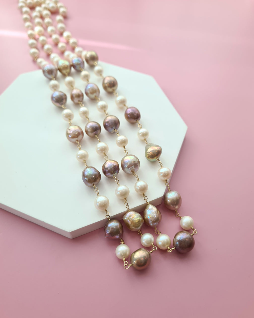 Metallic Purple Edison Pearl and White Pearl Necklace, Handmade Modern Pearl Jewelry in Singapore