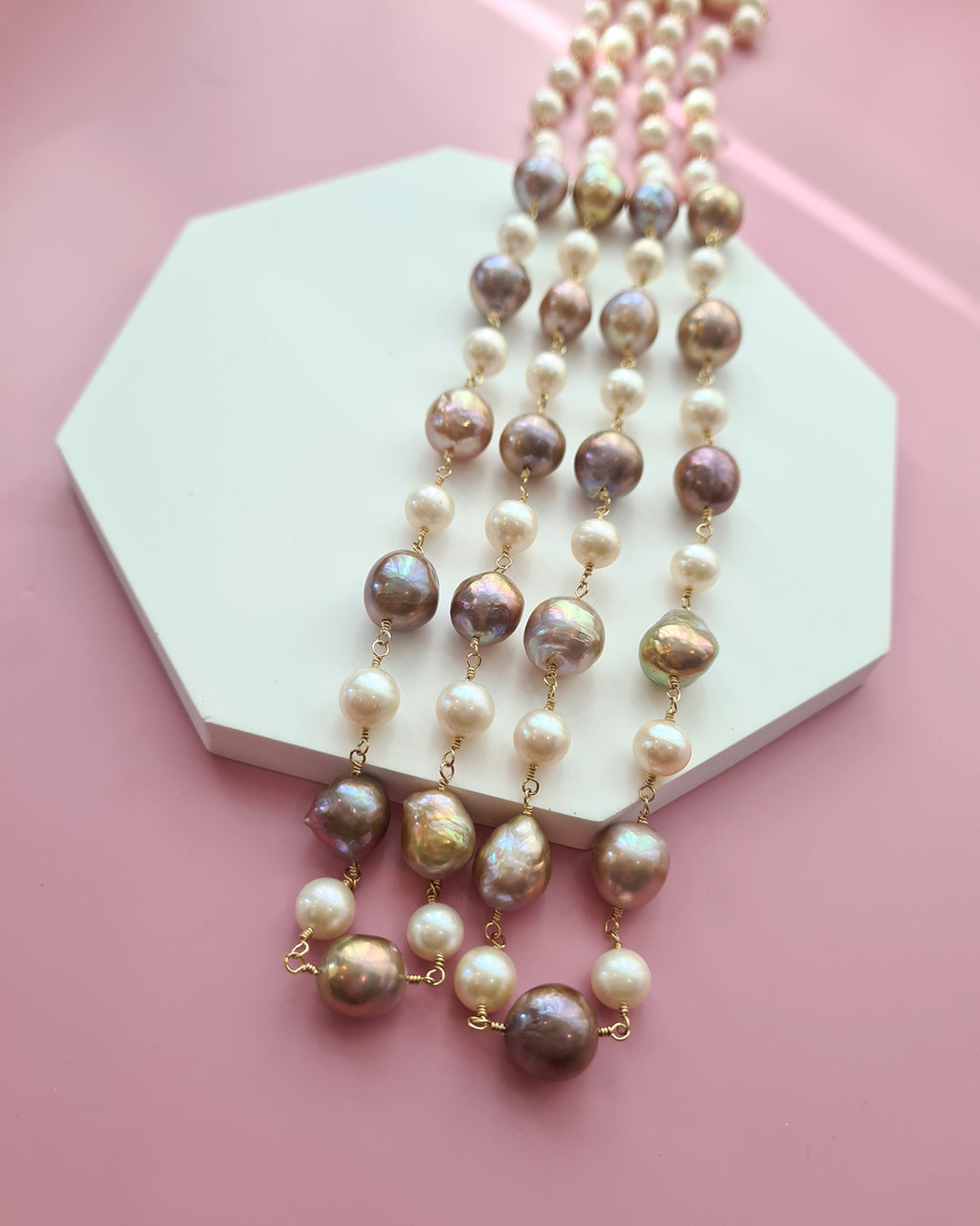Metallic Purple Edison Pearl and White Pearl Necklace, Handmade Modern Pearl Jewelry in Singapore