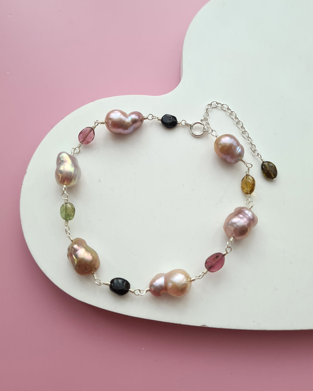 Metallic Freshwater Pearl Bracelet with Tourmaline beads Sterling Silver Jewelry in Singapore