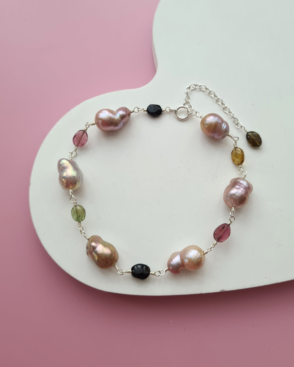 Metallic Freshwater Pearl Bracelet with Tourmaline beads Sterling Silver Jewelry in Singapore