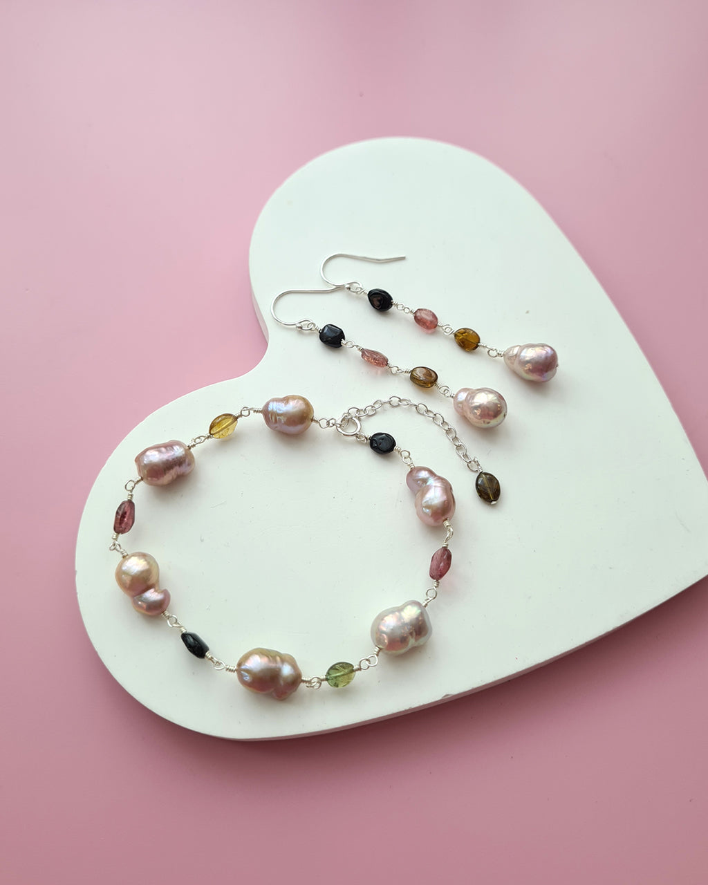 Metallic Freshwater Pearl Bracelet with Tourmaline beads Sterling Silver Jewelry in Singapore