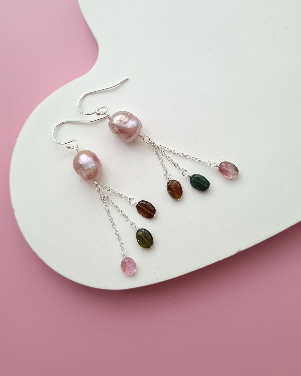 Metallic Baroque Pearl Earrings with Tourmaline Tassel, Pearl Jewelry in Singapore