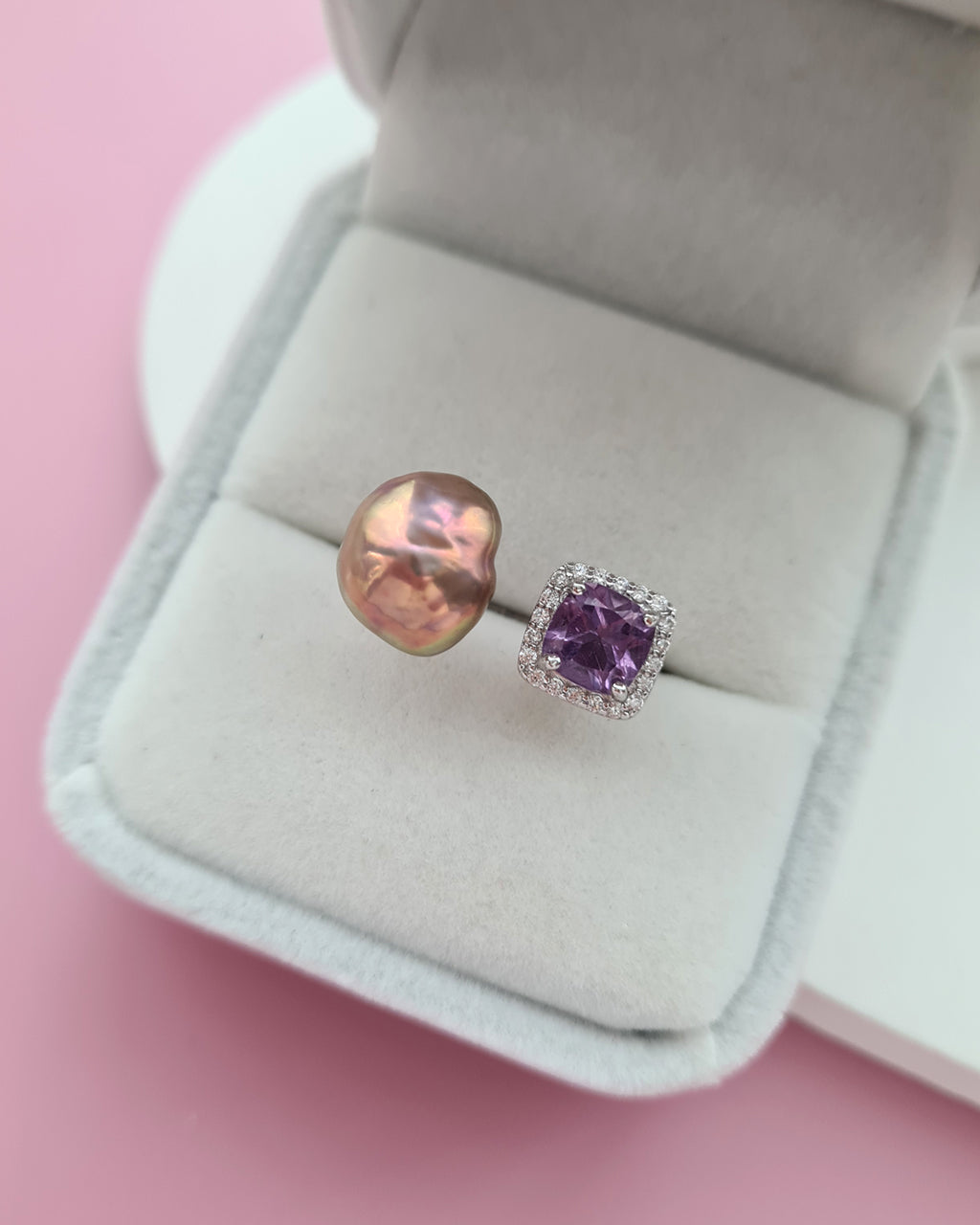 Metallic Keshi Pearl Open Ring - Amethyst