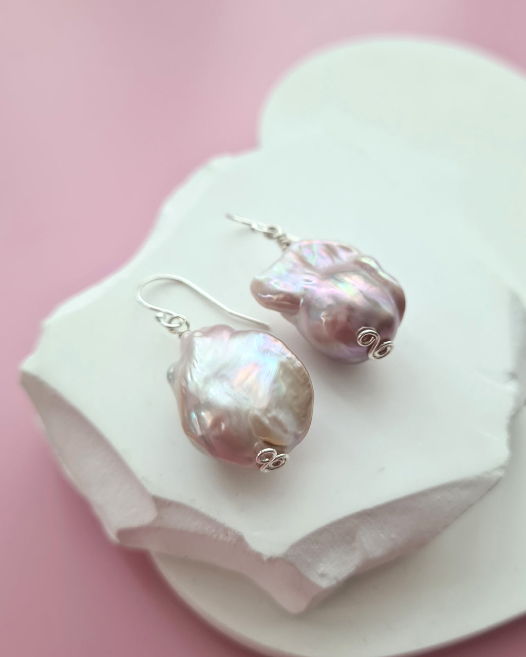 Light Pastel Baroque Pearl Silver Earrings - Simple Sterling Silver Pearl Jewelry in Singapore