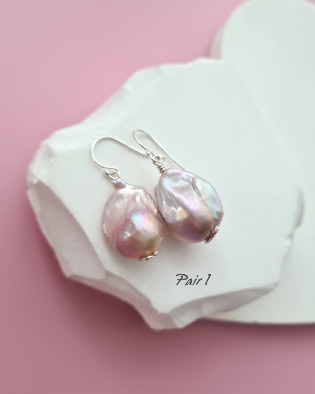 Light Pastel Baroque Pearl Silver Earrings - Simple Sterling Silver Pearl Jewelry in Singapore
