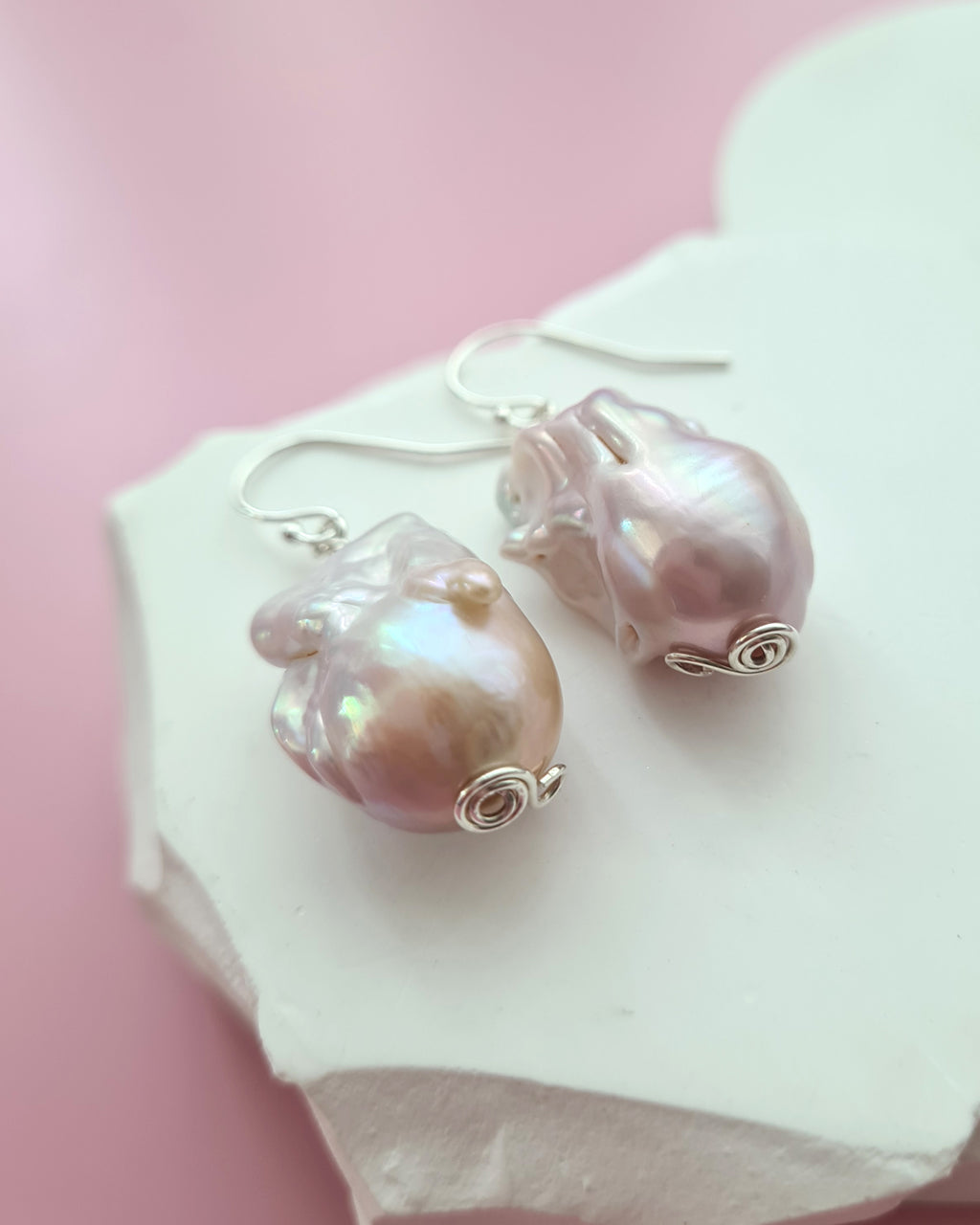 Light Pastel Baroque Pearl Silver Earrings - Simple Sterling Silver Pearl Jewelry in Singapore