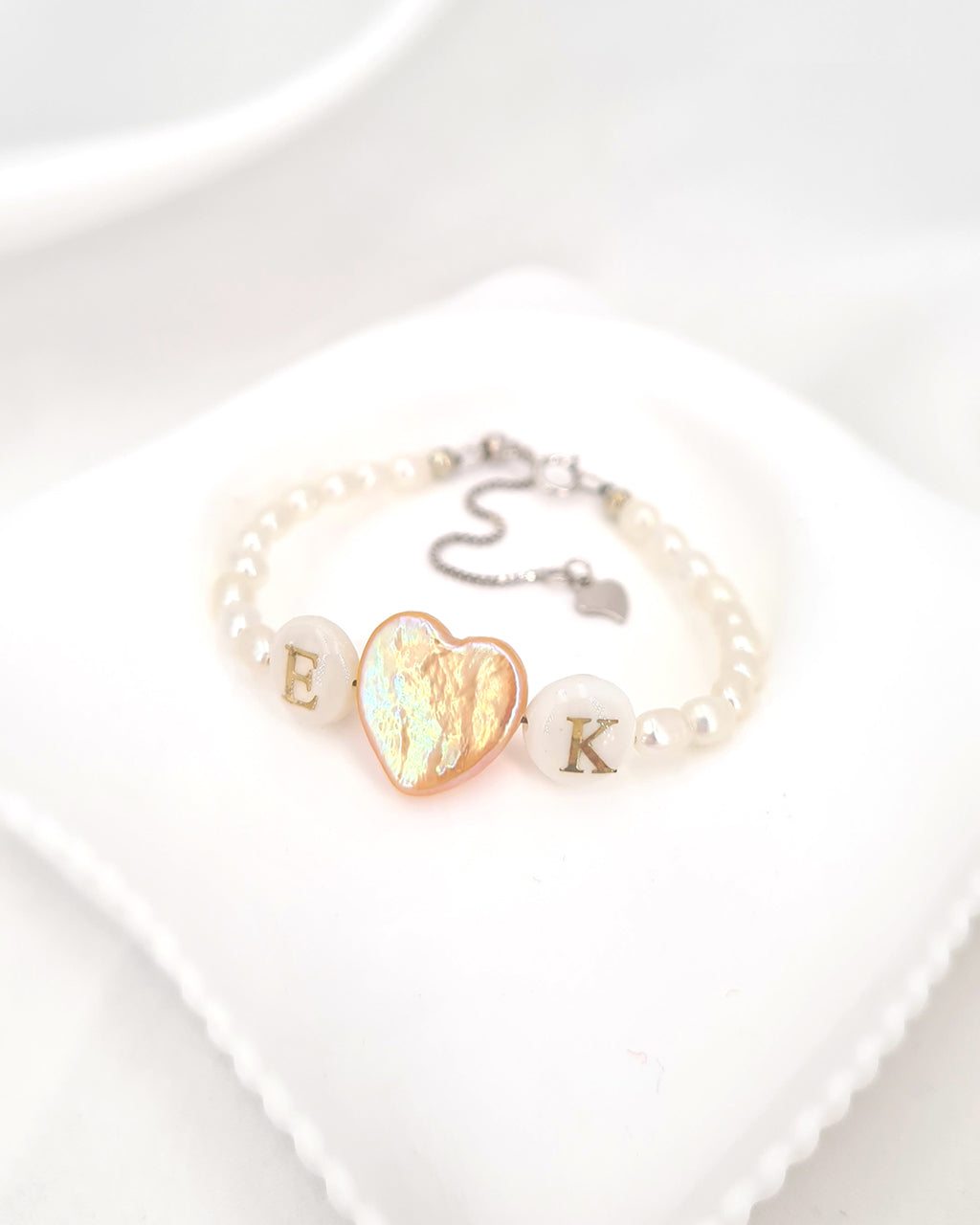 Personalised Letter Bracelet with Heart Pearl, gifts for her, girls Children Birthday Party Favors Singapore