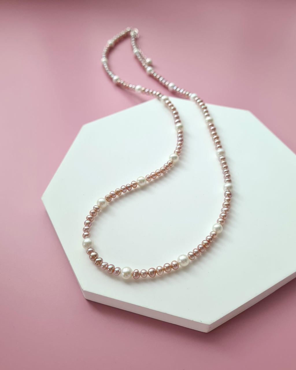 Pink Keshi Pearl and White Pearl Strand Necklace