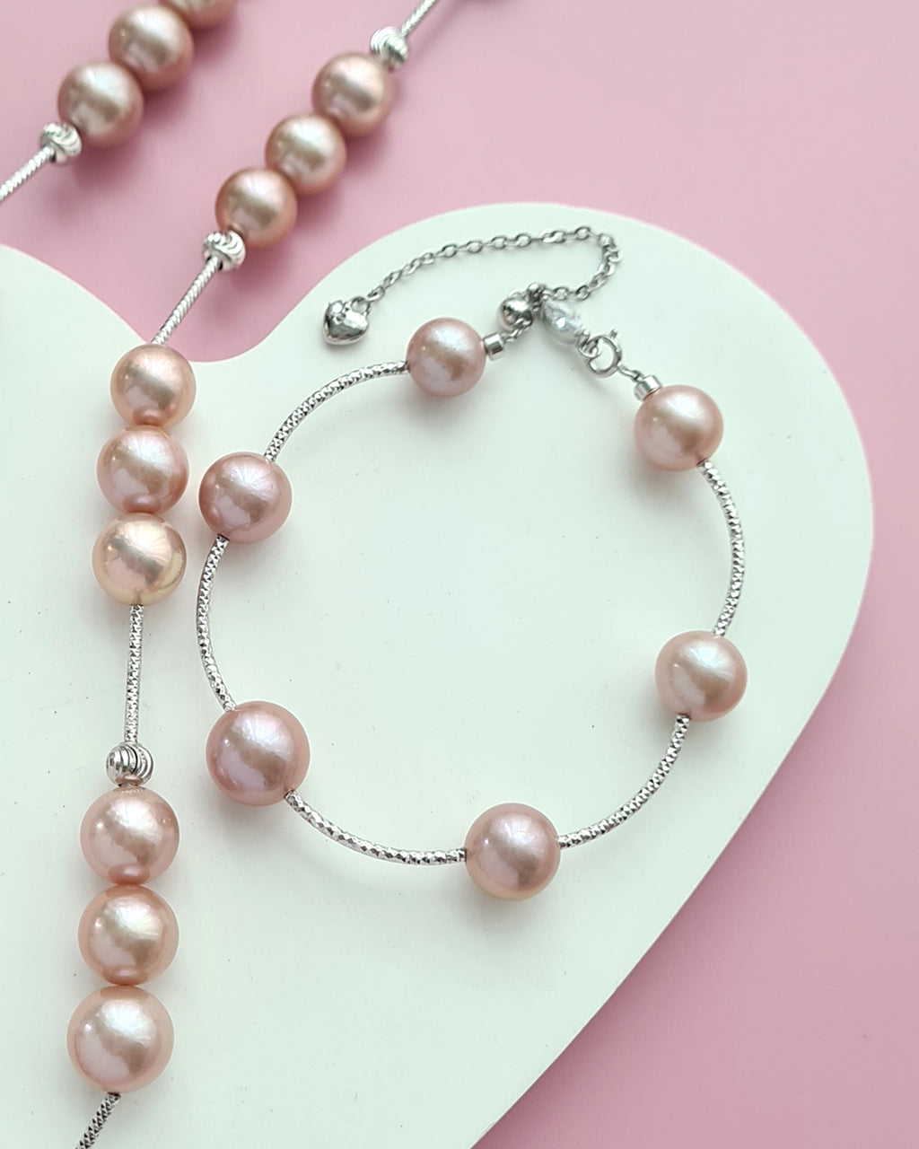 Pinkish Purple Edison Pearl Necklace, Earrings and Bracelet, Pearl Jewelry in Singapore