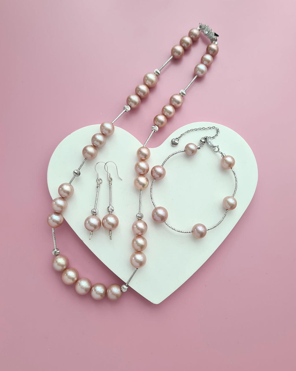 Pinkish Purple Edison Pearl Necklace, Earrings and Bracelet, Pearl Jewelry in Singapore