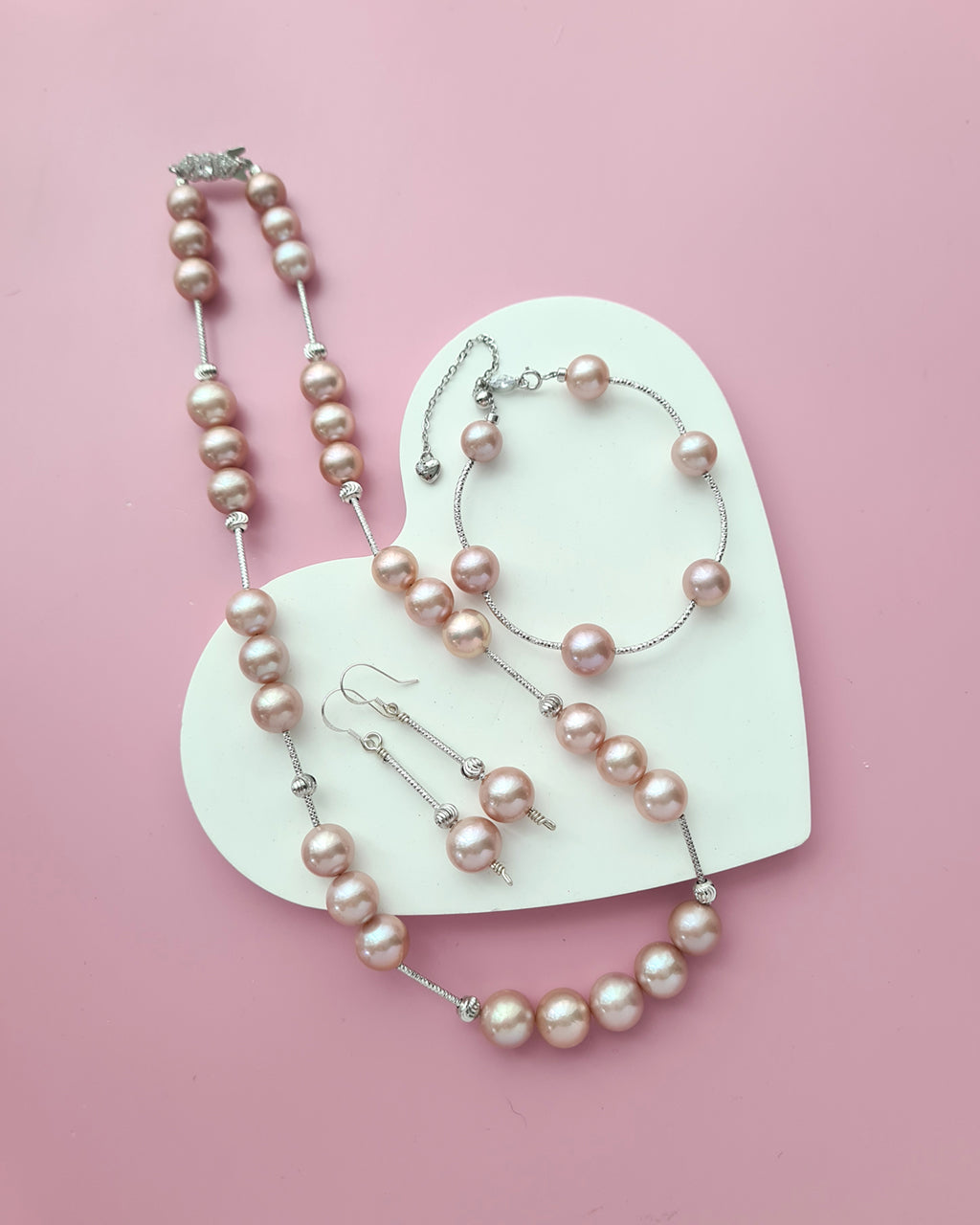 Pinkish Purple Edison Pearl Necklace, Earrings and Bracelet, Pearl Jewelry in Singapore