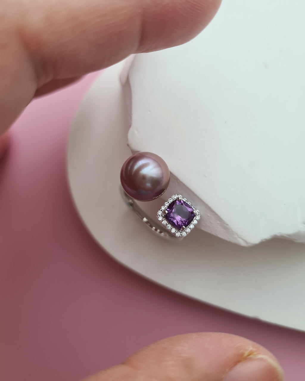 Purple Edison Pearl Open Ring - Amethyst Pearl Jewelry in Singapore