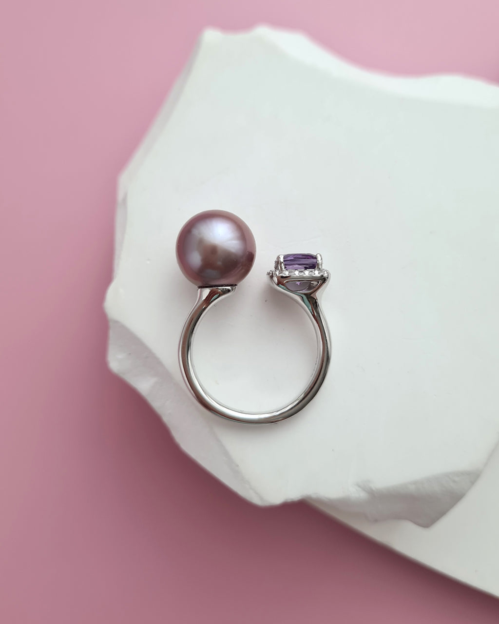 Purple Edison Pearl Open Ring - Amethyst Pearl Jewelry in Singapore