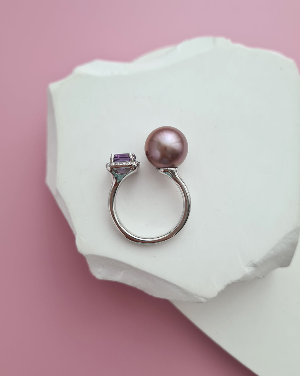 Purple Edison Pearl Open Ring - Amethyst Pearl Jewelry in Singapore