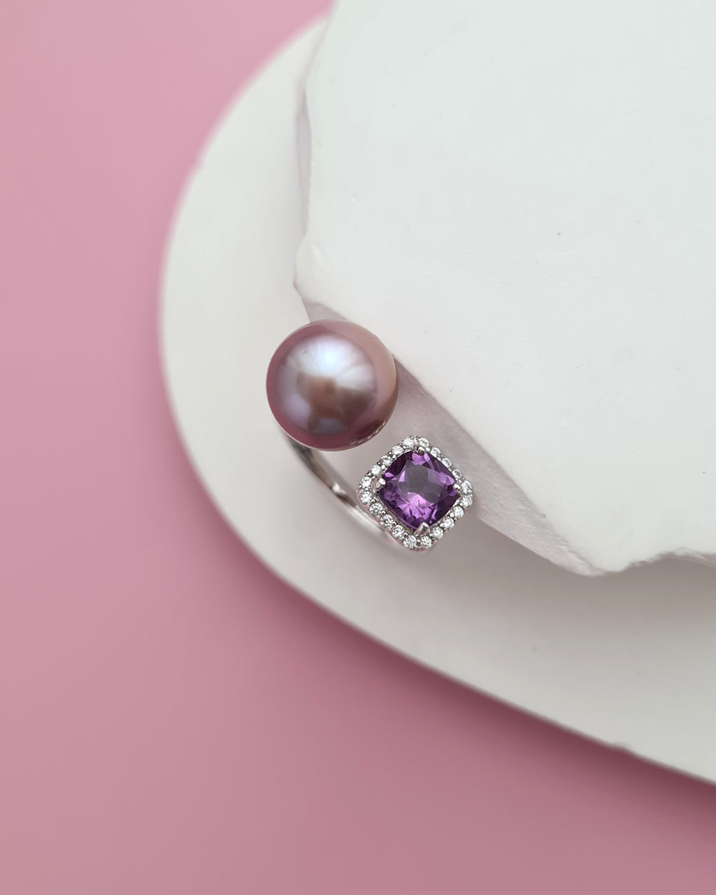 Purple Edison Pearl Open Ring - Amethyst Pearl Jewelry in Singapore