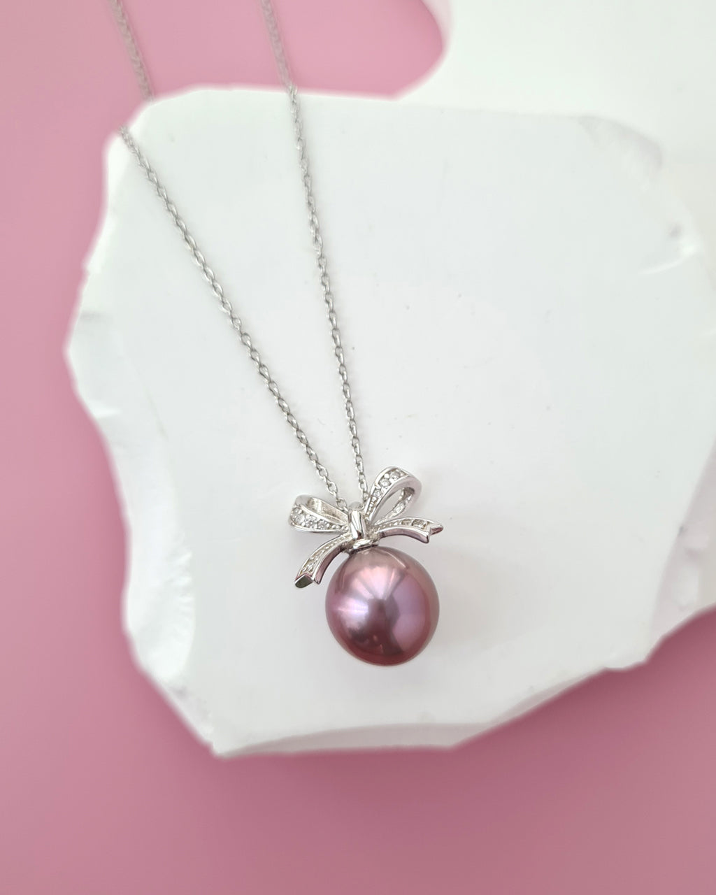 Purple Edison Pearl Ribbon Pendant Necklace - Sterling Silver Pearl Jewelry Singapore