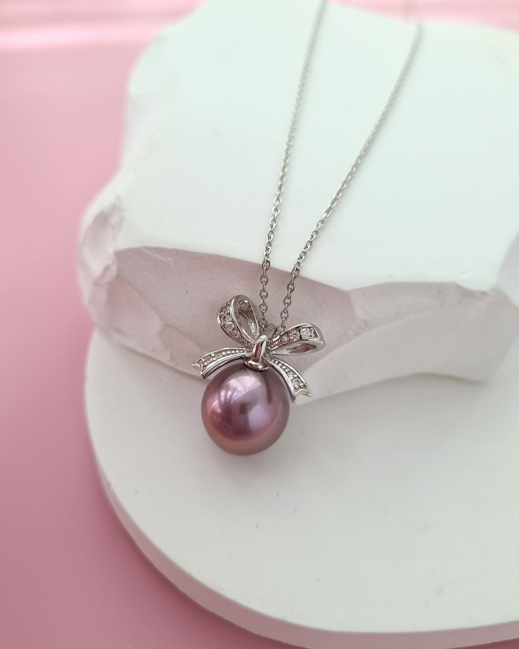 Purple Edison Pearl Ribbon Pendant Necklace - Sterling Silver Pearl Jewelry Singapore