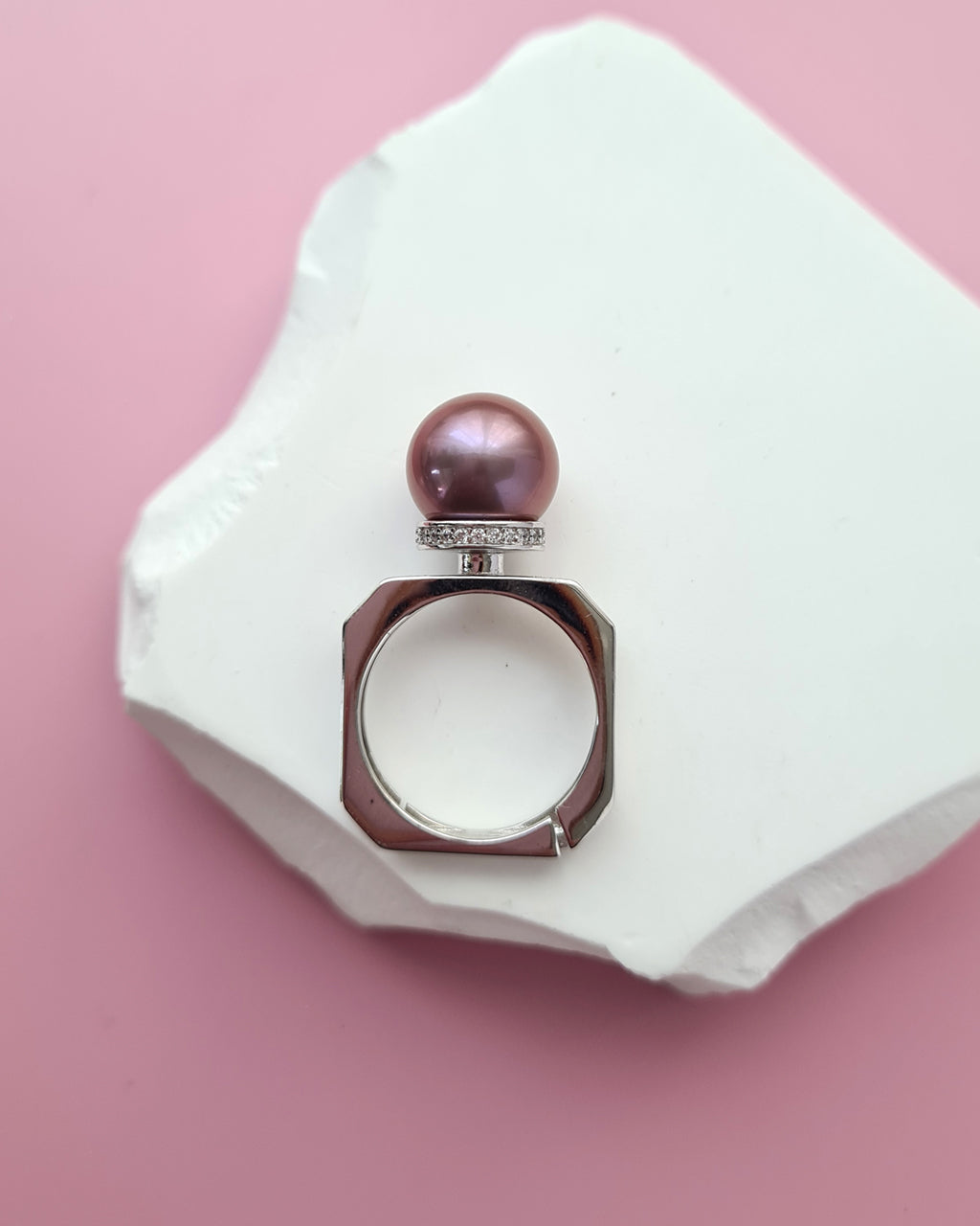 Purple Freshwater Edison Pearl Cocktail Ring - Square Sterling Silver Ring