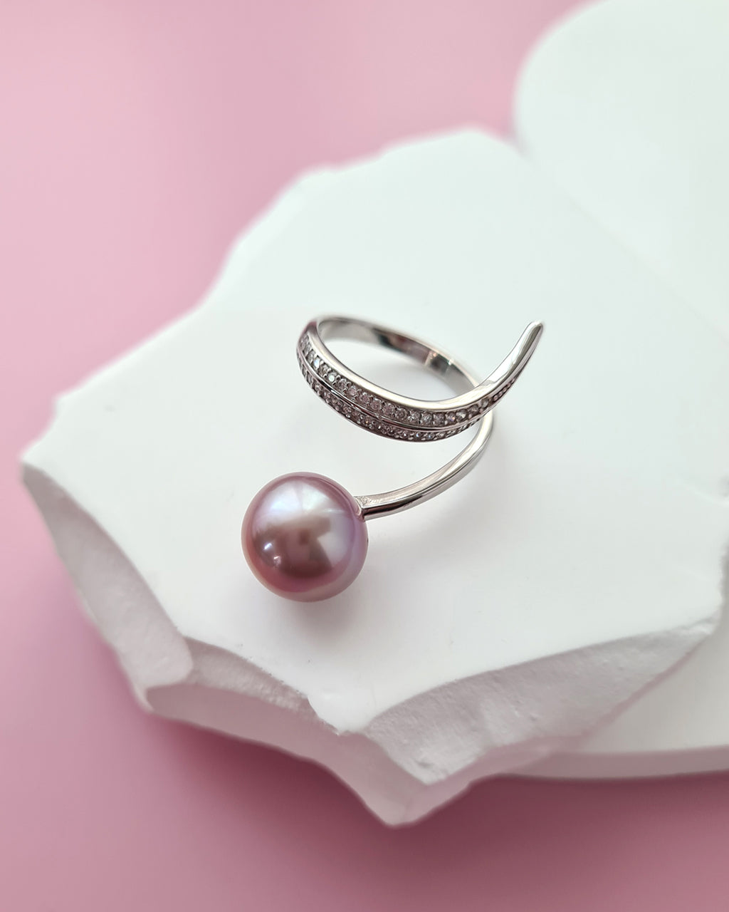 Purple Edison Pearl Ring - Snake Cocktail Ring in 925 Sterling Silver
