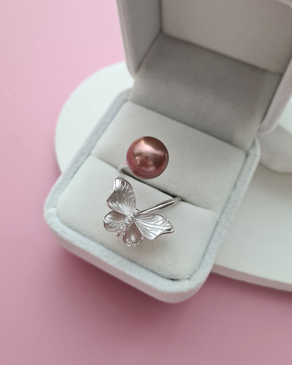 Purple Pink Edison Pearl Butterfly Open Ring, Handmade Pearl Jewelry Singapore