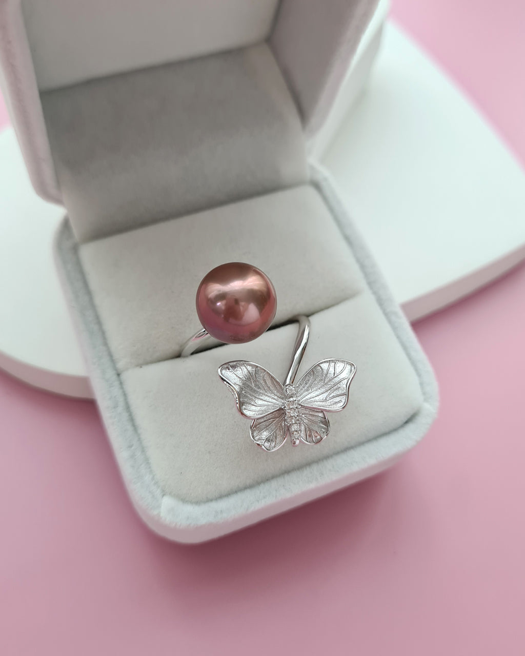 Purple Pink Edison Pearl Butterfly Open Ring, Handmade Pearl Jewelry Singapore