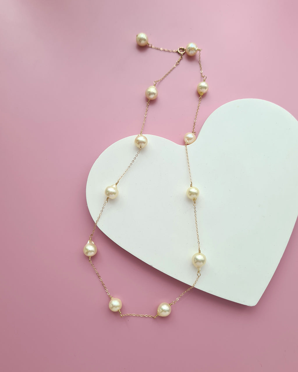 Queen Gold Akoya Pearl Floating Station Necklace - 8mm to 9mm in 14k Gold Filled Pearl Jewelry in Singapore