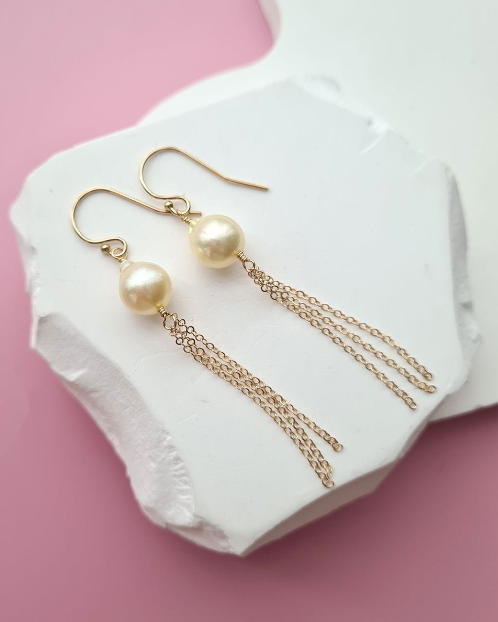 Queen Gold Akoya Pearl Tassel Earrings in 14k Gold Filled Pearl Jewelry in Singapore