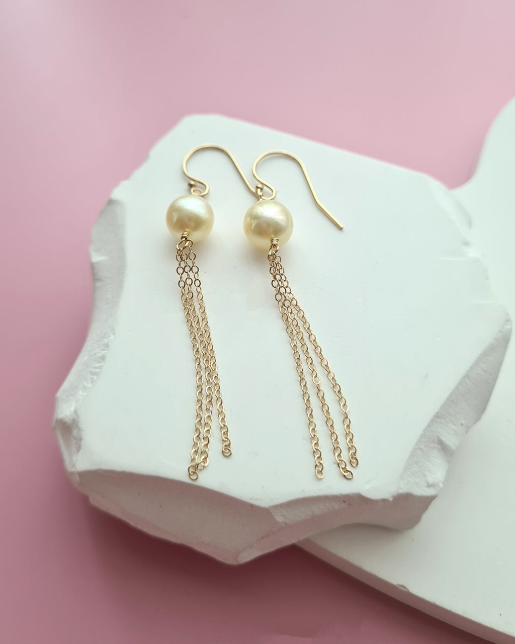 Queen Gold Akoya Pearl Tassel Earrings in 14k Gold Filled Pearl Jewelry in Singapore