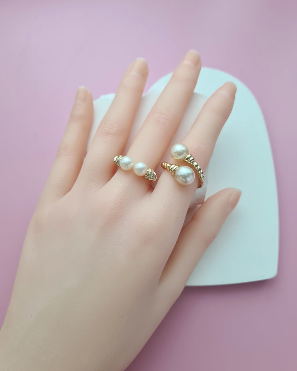 Double South Sea Pearl Open Ring, Handmade Pearl Jewelry in Singapore