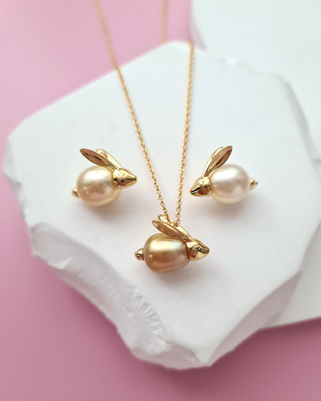 South Sea Pearl Necklace - Cute Rabbit Pearl Necklace Handmade in Singapore