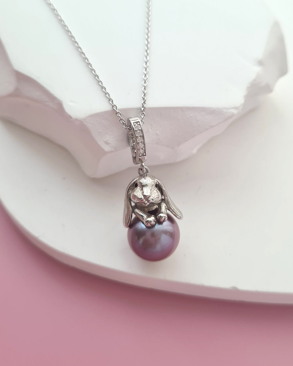 Purple Freshwater Edison Pearl Pendant Necklace - Cute Rabbit Sterling Silver Jewelry Singapore