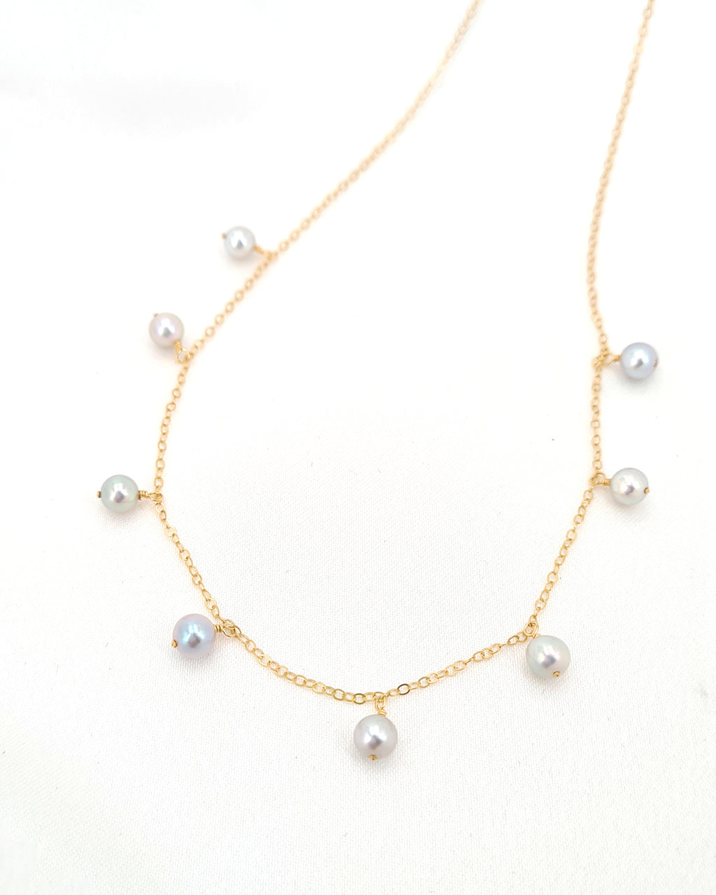 Saltwater Silver Blue Akoya Pearl Floating Station Necklace | Layering Necklace | Something Blue for Timeless Brides