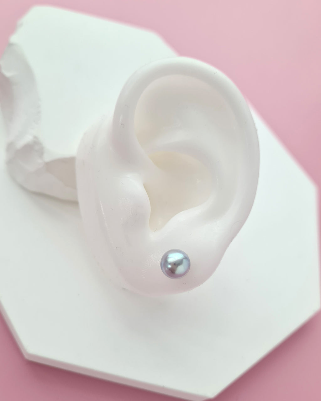 7.3mm Silver Blue Akoya Pearl Stud Earrings | 18K Yellow Gold Pearl Jewelry